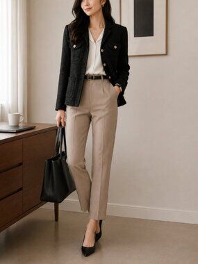 St. John button front knit blazer/ tweed cardigan black women's size L